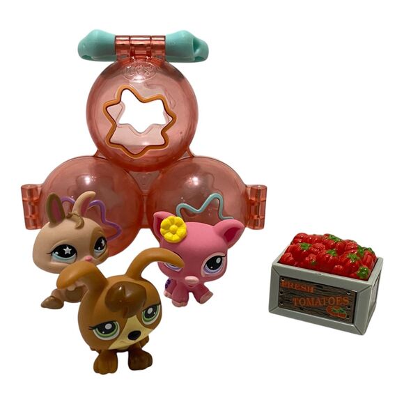 Littlest Pet Shop LPS 3 Piece Toy Lot Multicolor With An LPS Case And Tomatoes - Picture 1 of 7